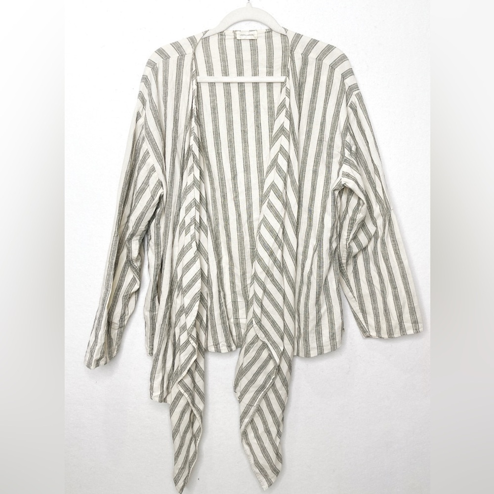 Krista Larson Lagenlook Oversized Long Sleeve Angular Striped Billowy Cardigan